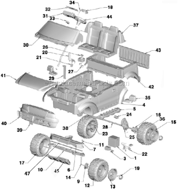 Page A Diagram and Parts List for K8285  Power Wheels Ride-On Cars
